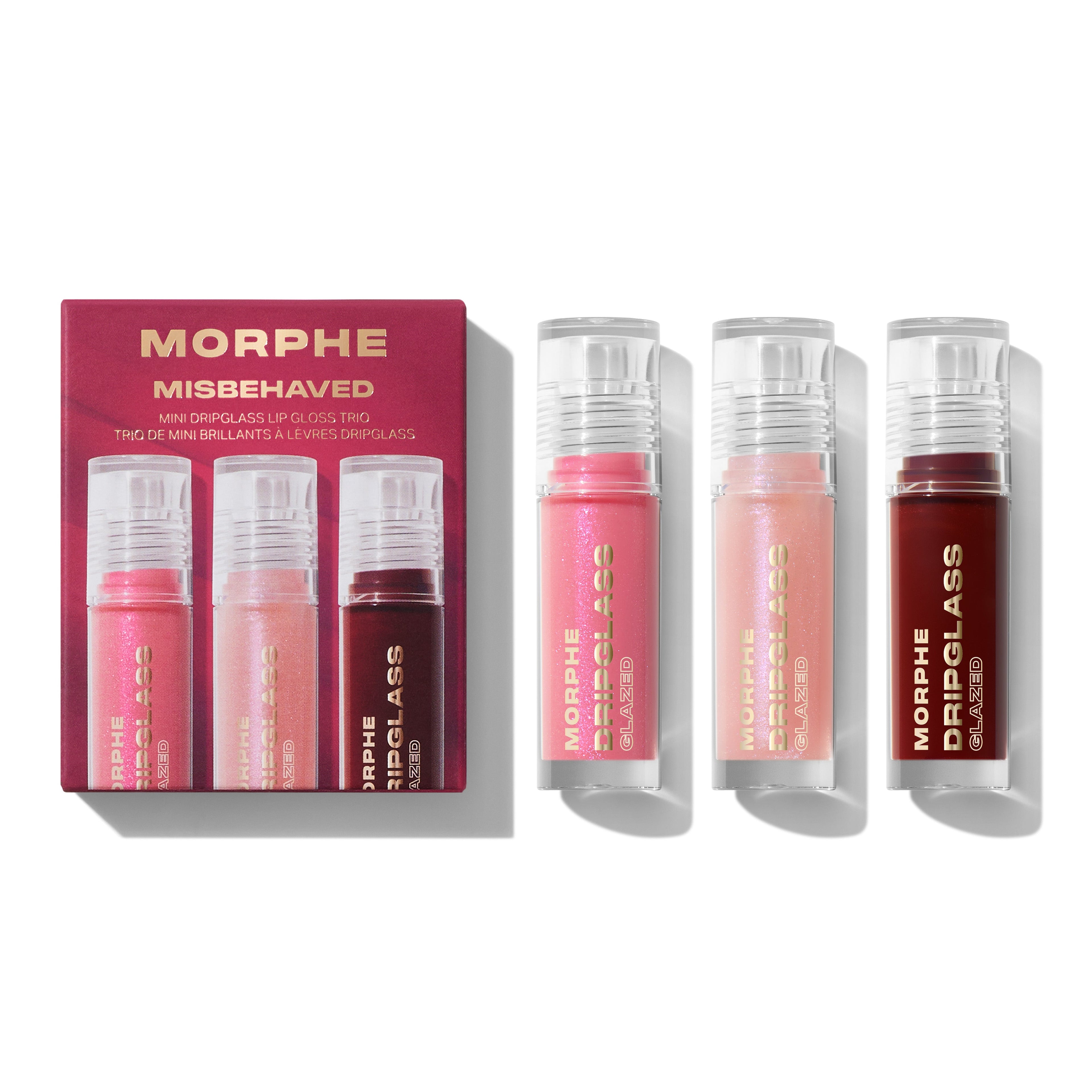 Morphe lip gloss set with packaging on a white background